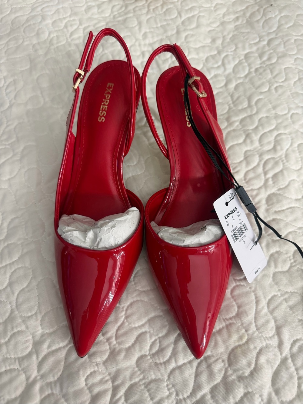 Express Women's Red Patent Pointed Slingback Heels